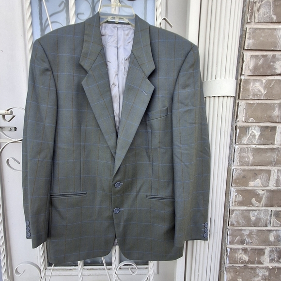 Yves Saint Laurent Single-Breasted Woolmart Window-pane Green Blazer Size 42R - Picture 4 of 16